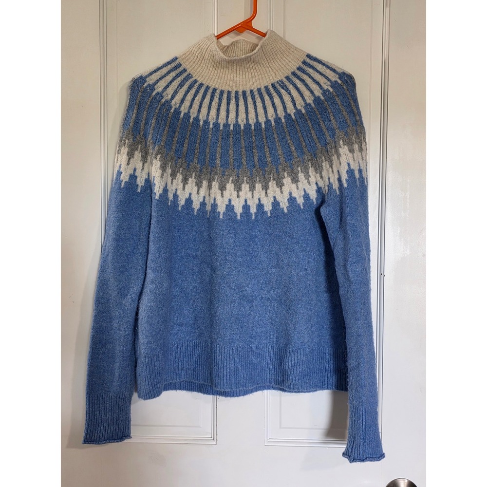 J.Crew Fair Isle Merino Wool Alpaca Blend Mock Neck Sweater Blue Womens Small